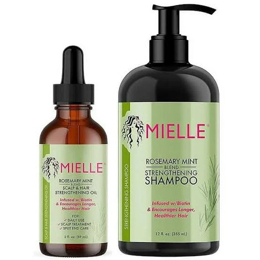 Mielle Organics Rosemary Mint Strengthening Hair Oil and Shampoo