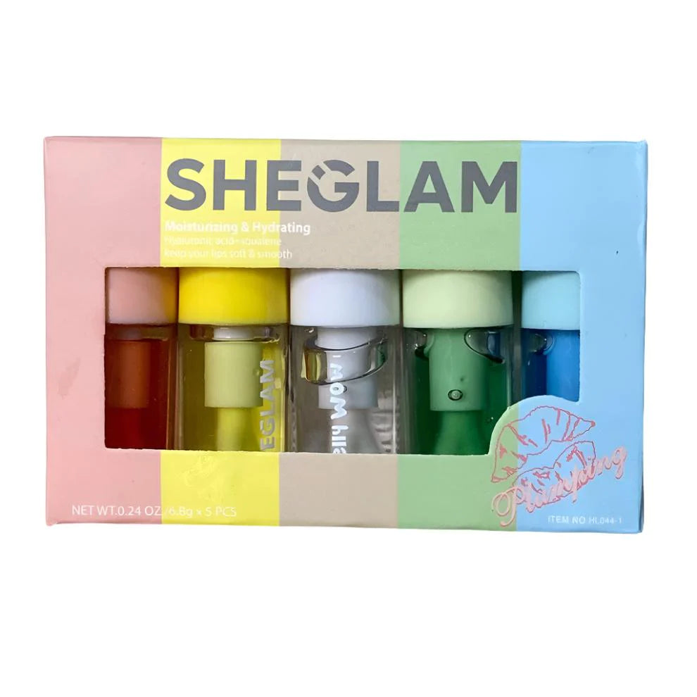 SHEGLAM Jelly Wow Hydrating Non-Sticky Lip Oil Moisturizing Plumping Lip Gloss (Pack of 5 )